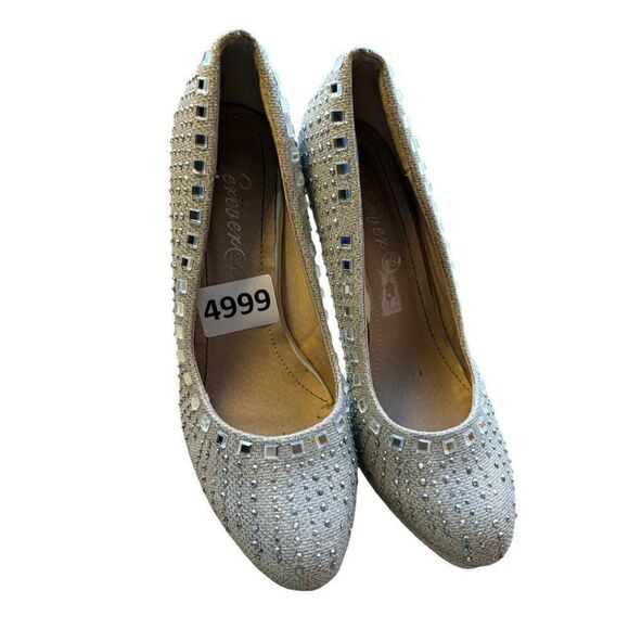 Elegant Silver Rhinestone High Heels Womens Size 6.5 midheel - Picture 8 of 10